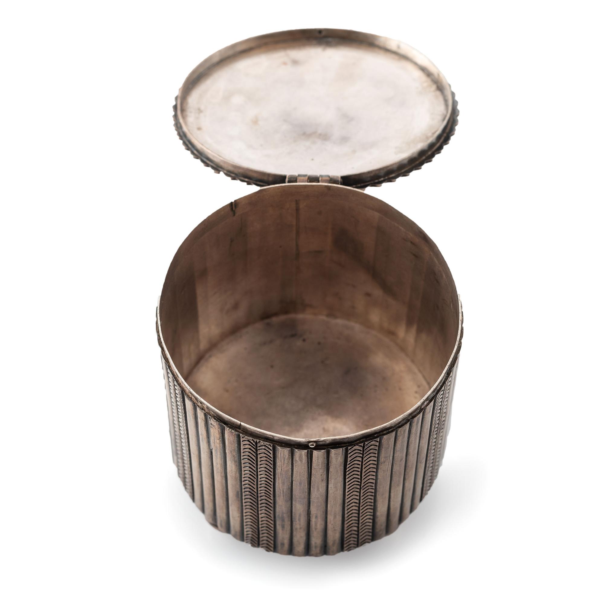 Navajo Stamped Silver Lidded Box, with Zuni Mosaic Inlay Butterfly