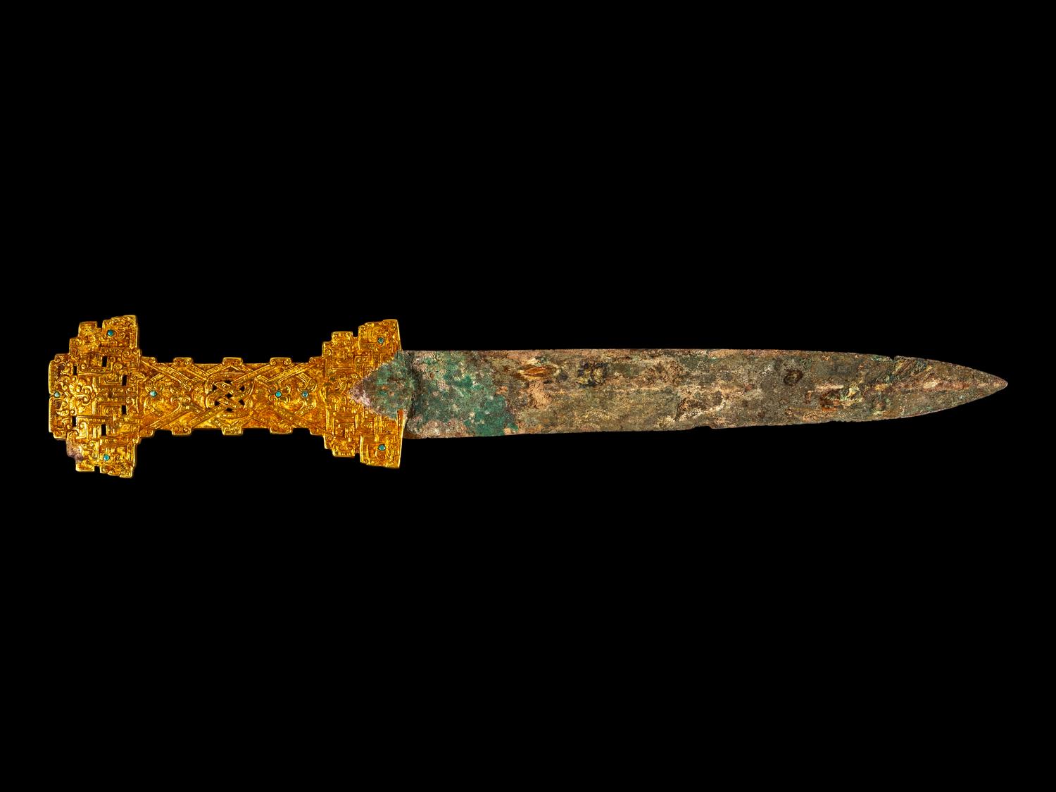 A Chinese Archaistic Bronze Sword with Gilt Bronze Handle