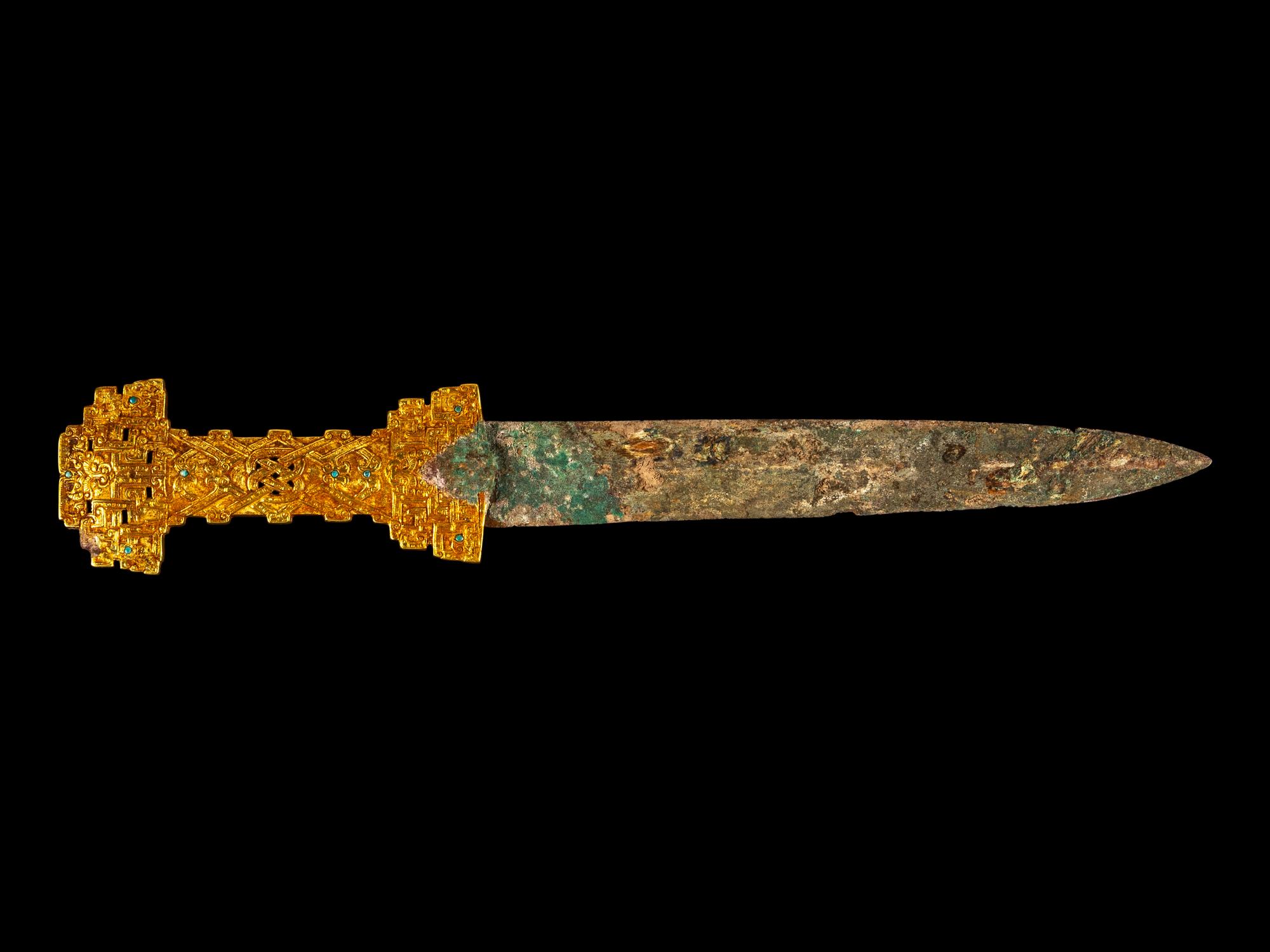 A Chinese Archaistic Bronze Sword with Gilt Bronze Handle