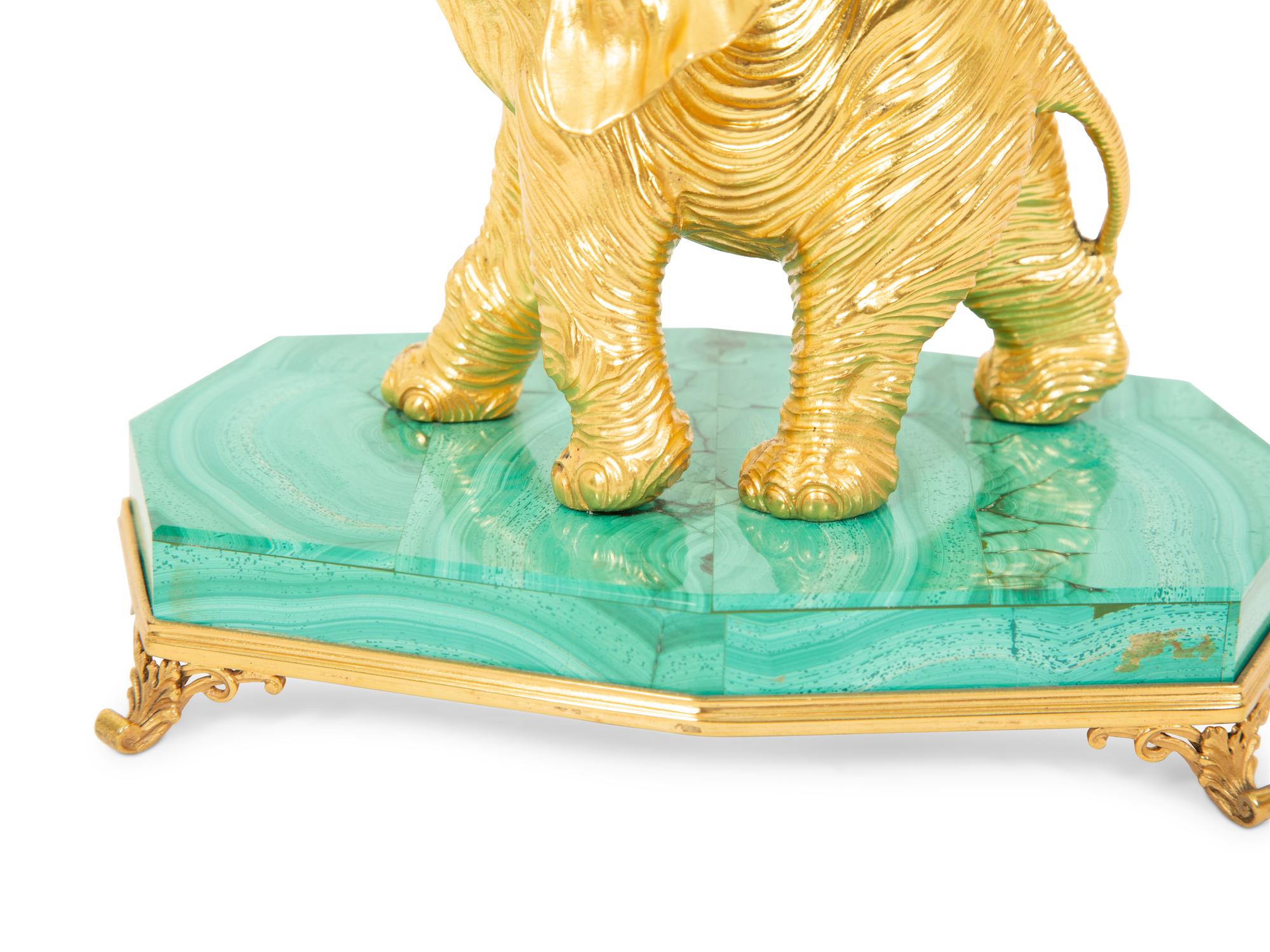 A Silver-Gilt and Malachite Elephant Table Ornament