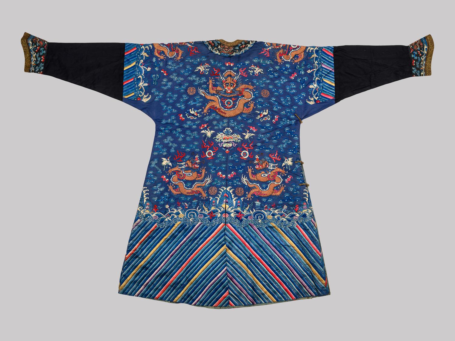 A Blue Ground Embroidered Silk Dragon Robe, Jifu