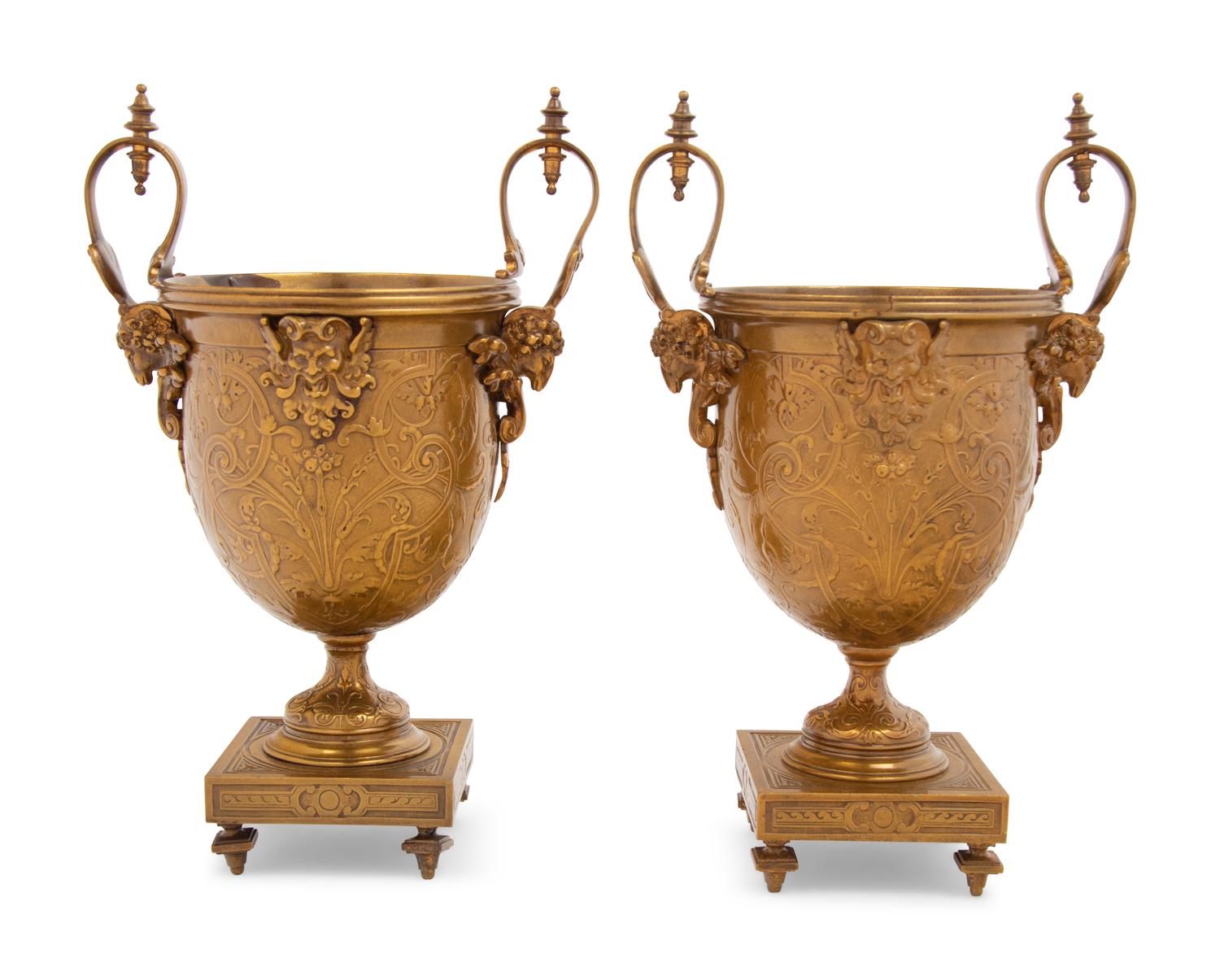 A Pair of Neoclassical Gilt Bronze Urn-Form Vases