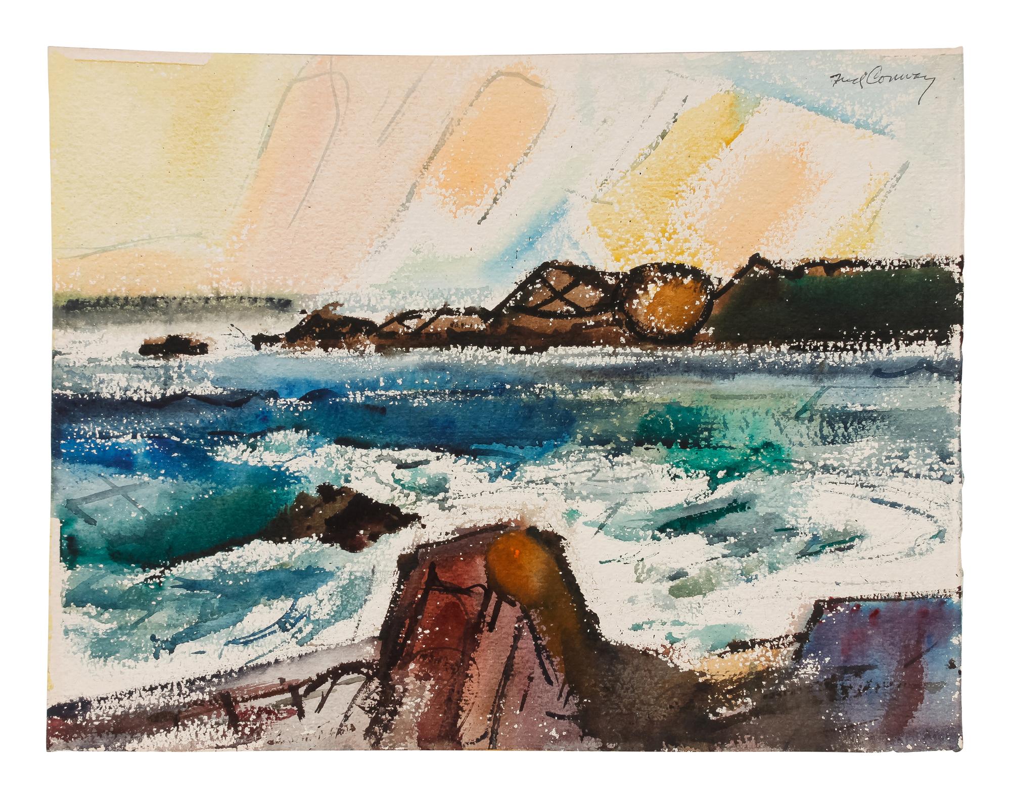 Four works: Sweden, 1951; Beach Scene; Rockport; and Harbor Scene