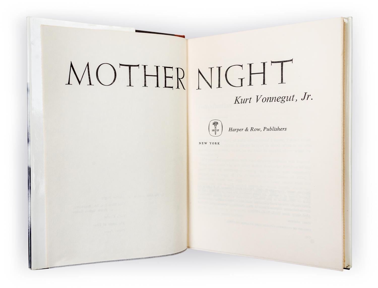 VONNEGUT, KURT JR. Mother Night. New York, 1966. First edition thus.