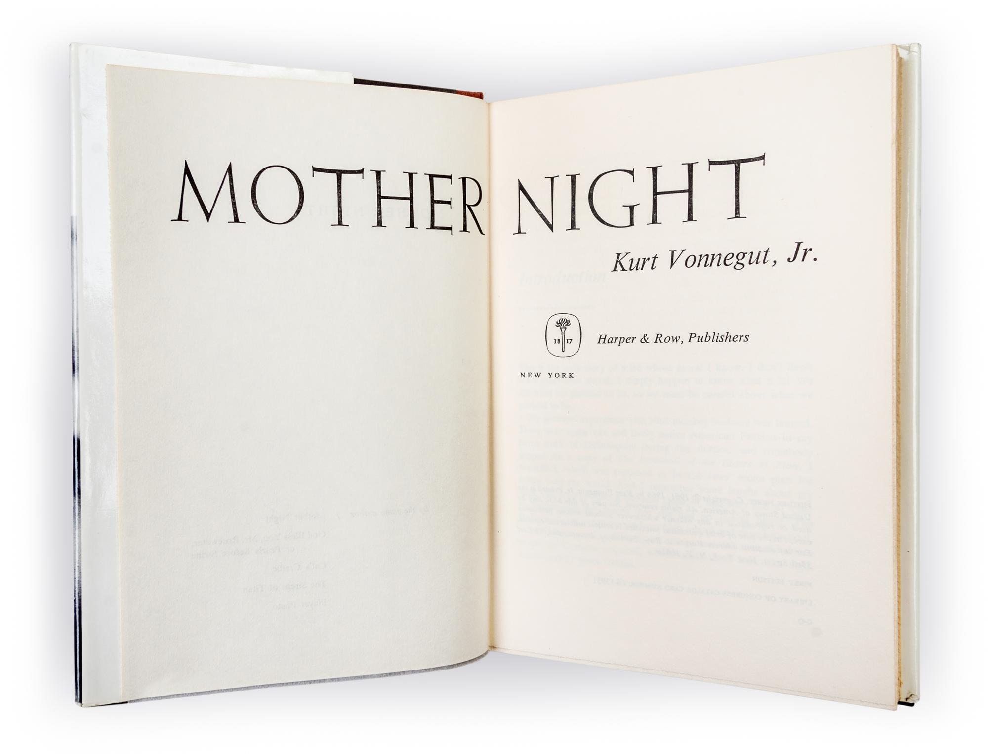 VONNEGUT, KURT JR. Mother Night. New York, 1966. First edition thus.