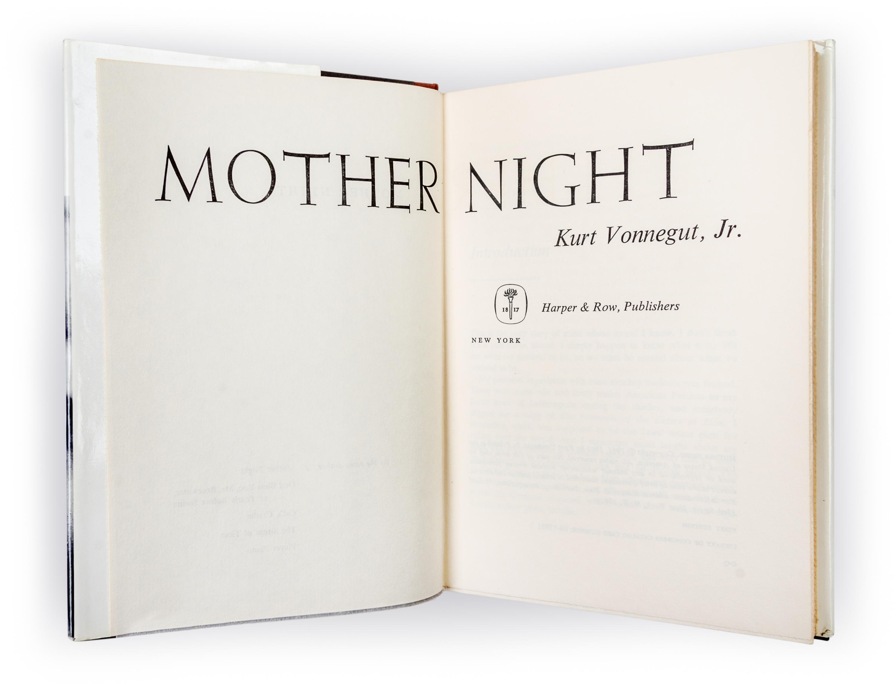VONNEGUT, KURT JR. Mother Night. New York, 1966. First edition thus.