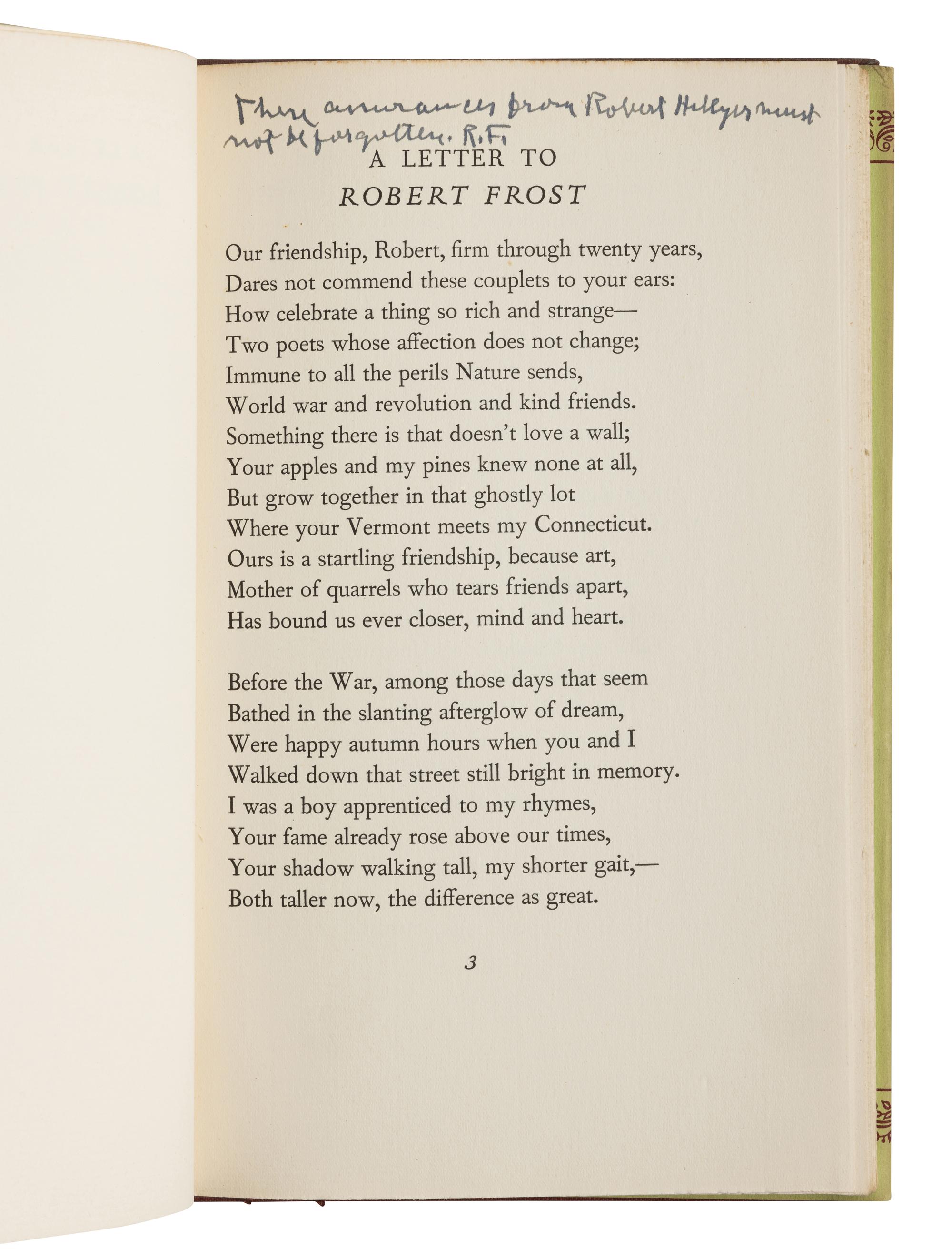 FROST, Robert (1874-1963). A group of 15 works by Frost and others, many signed, including: