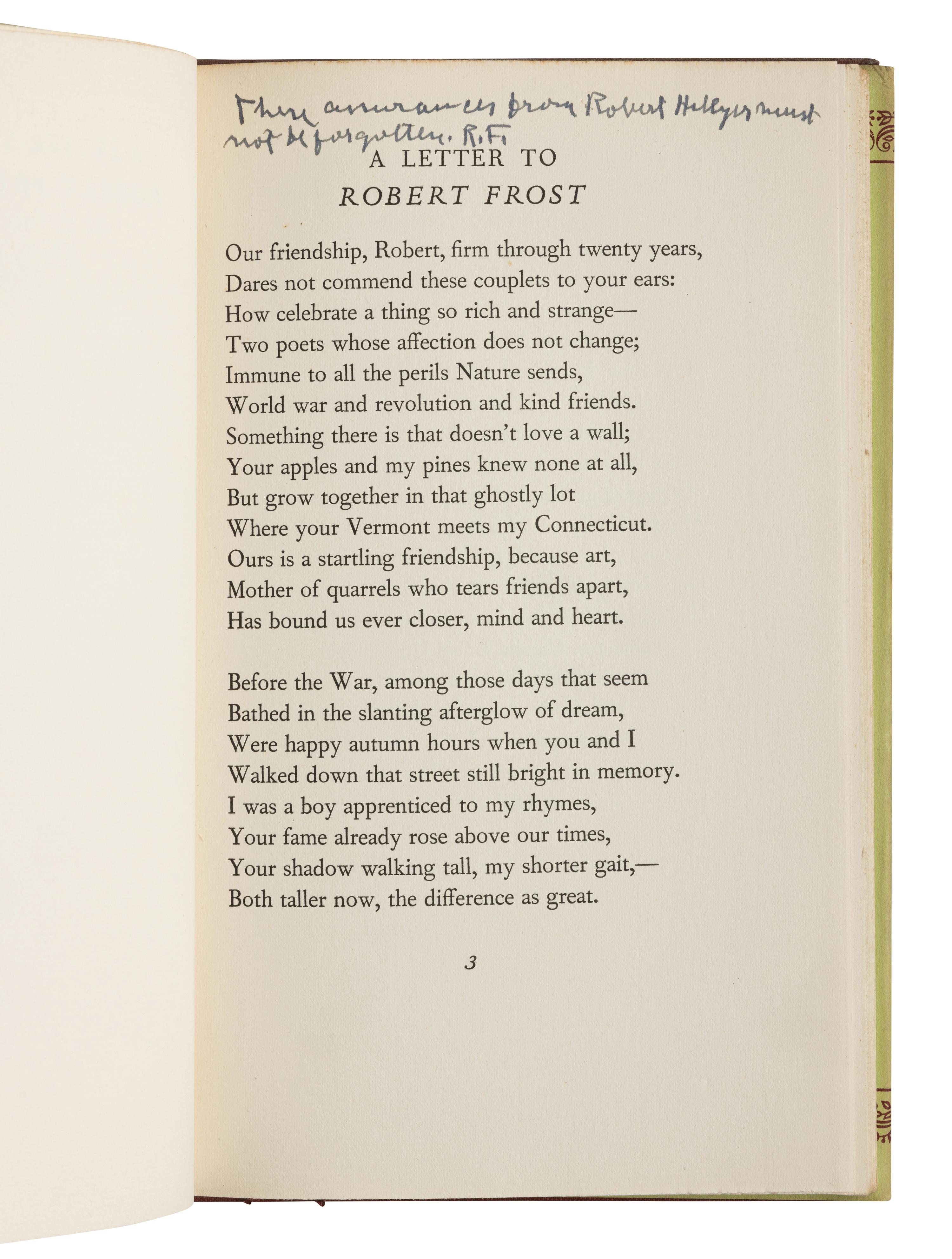 FROST, Robert (1874-1963). A group of 15 works by Frost and others, many signed, including: