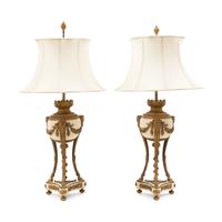 Pair of Louis XVI Style Gilt Bronze and White Marble Table Lamps