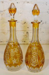 A Pair of Bohemian Decanters. Height 12 1/2 inches.