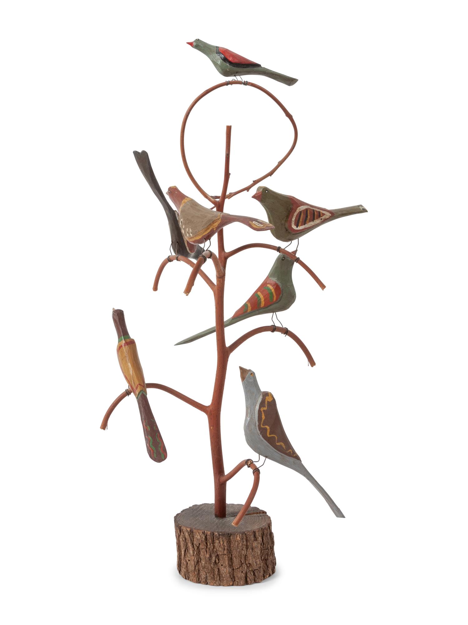 A Folk Art Carved Bird Tree by Dan Strawser