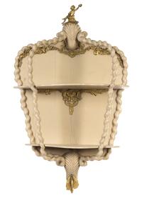 A Pair of Venetian Style Gilt Bronze Mounted Painted Hanging Vitrines Height 37 x width 23 x depth 11 inches. — INCORPORATING VARIOUS 19TH CENTURY ELEMENTS