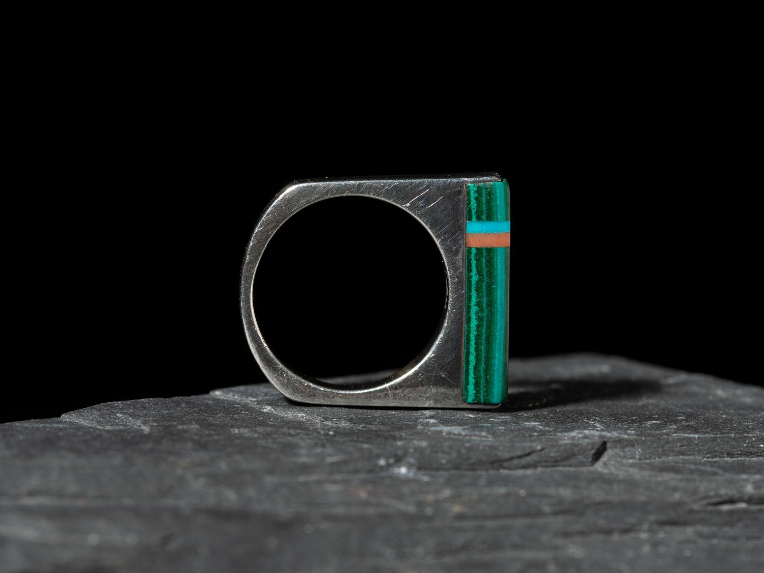 Squared Silver Ring with Inlay