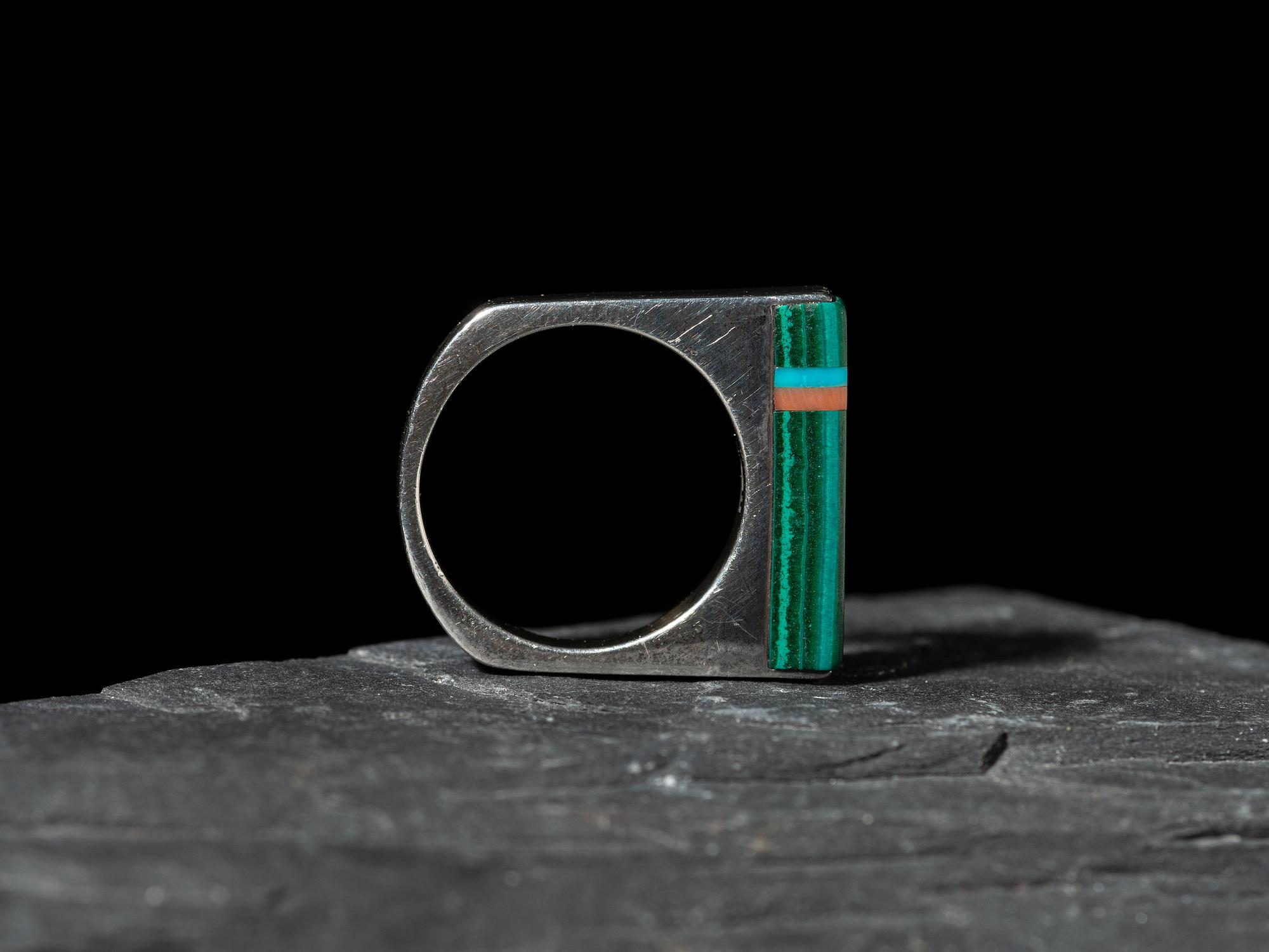 Squared Silver Ring with Inlay