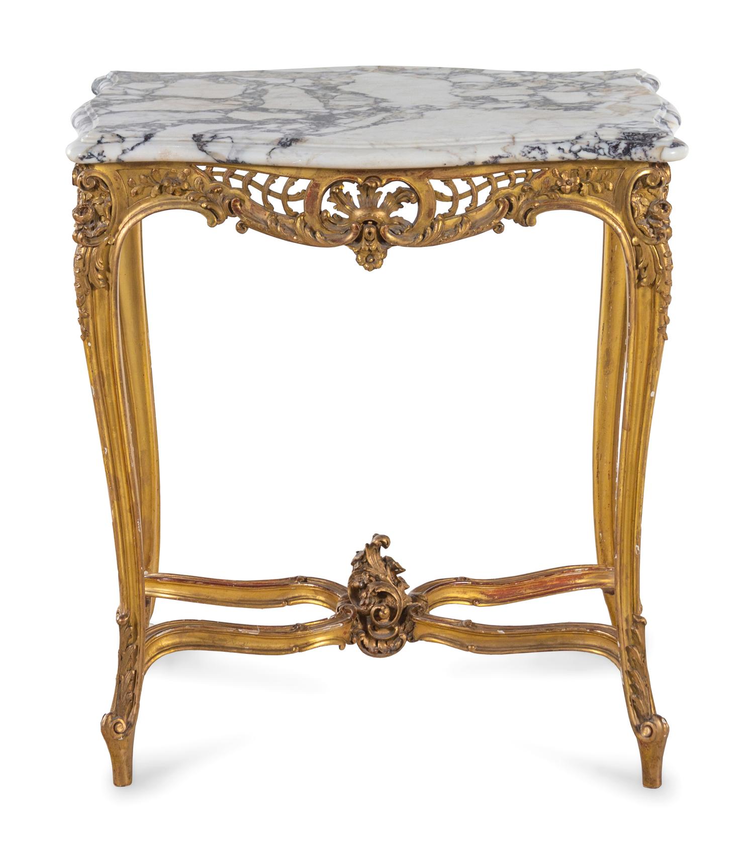 A Louis XV Style Carved Giltwood Marble-Top Table