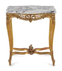 A Louis XV Style Carved Giltwood Marble-Top Table