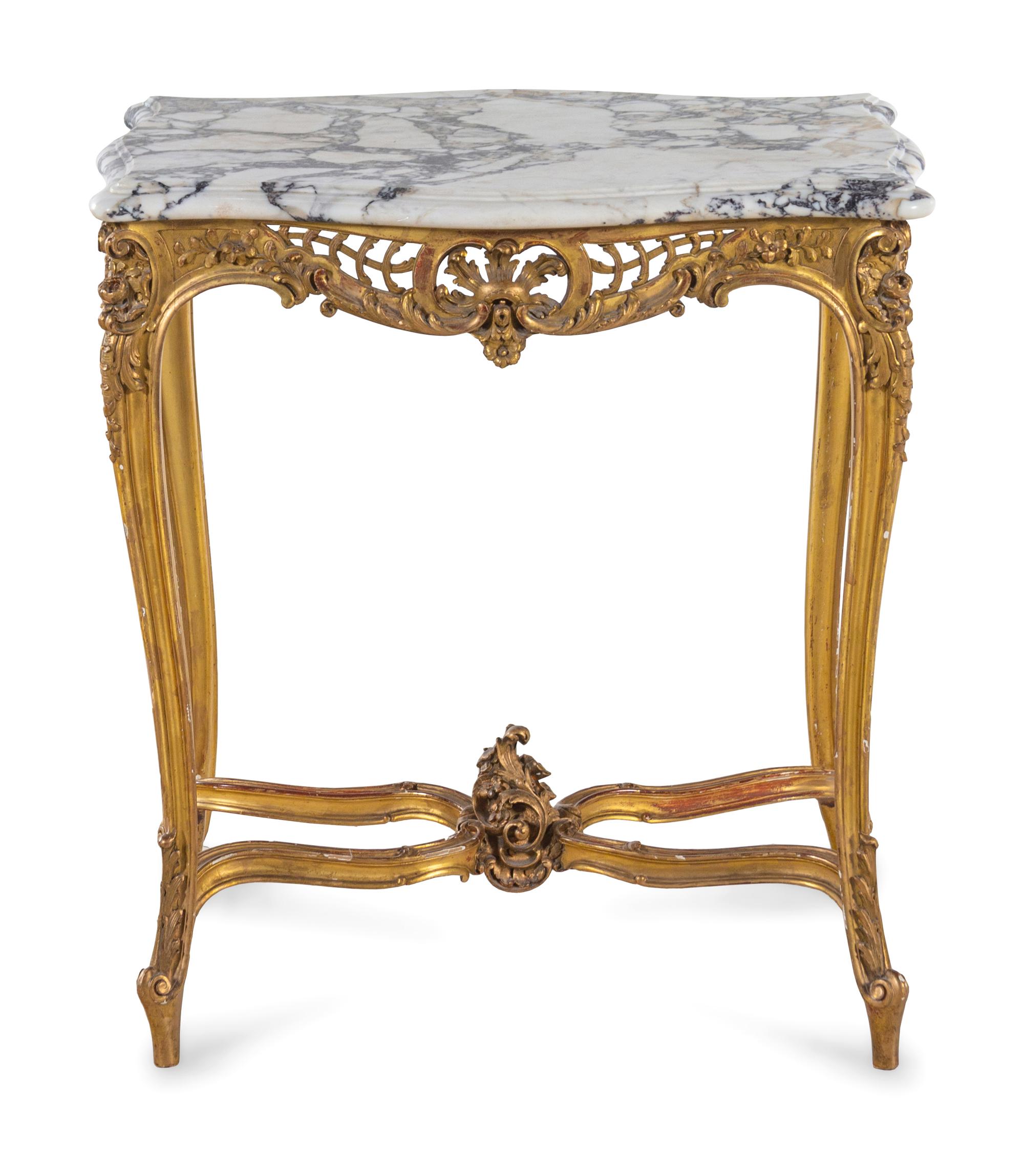 A Louis XV Style Carved Giltwood Marble-Top Table