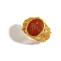 A Roman Red Jasper Ring Stone with the Demigod Hercules and the Apples of the Hesperides — Set in a gold ring