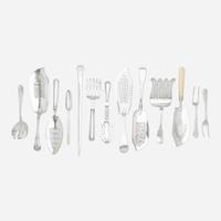 A group of thirteen George III / Victorian and American sterling silver and silverplated serving utensils Various English and American makers, various dates, 18th - 20th century