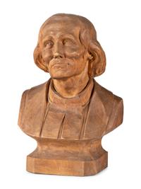 A Carved Wood Bust of a Man, Possibly St. John Vianney