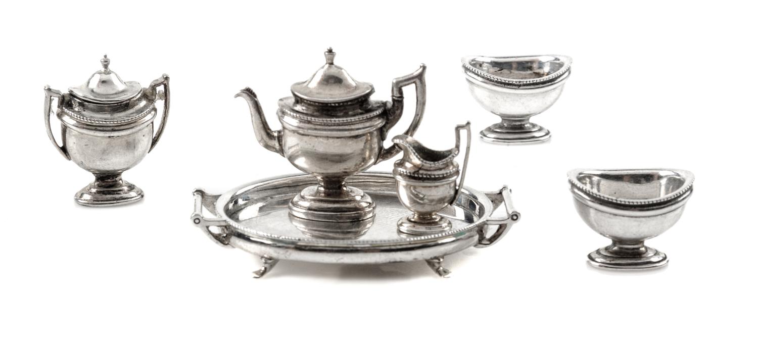 A Silver Five-Piece Tea Service, Peter Acquisto, comprising a teapot, a two-handled covered sugar, a creamer, a waste bowl and a salver