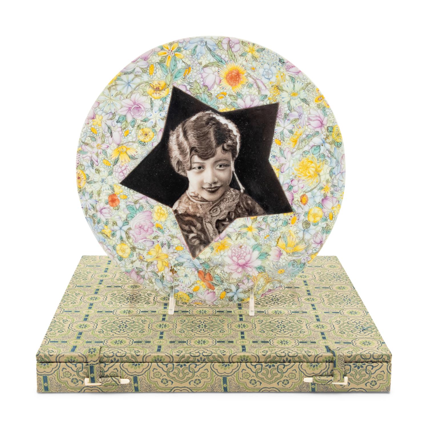 A Rare Chinese Black Enameled and Famille Rose Porcelain Circular 'Portrait' Plaque