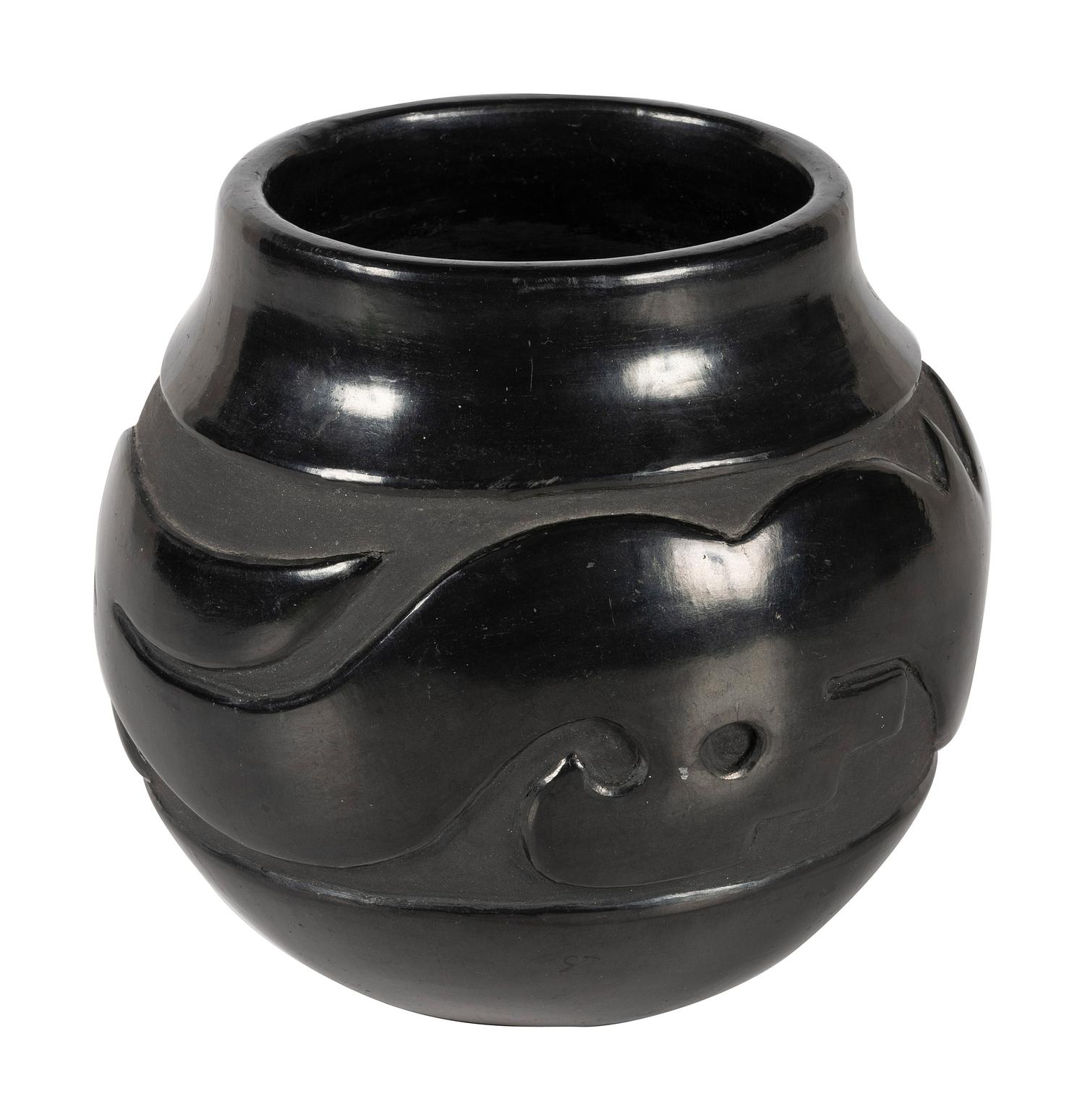 Carved Blackware Pottery Jar, with Avanyu