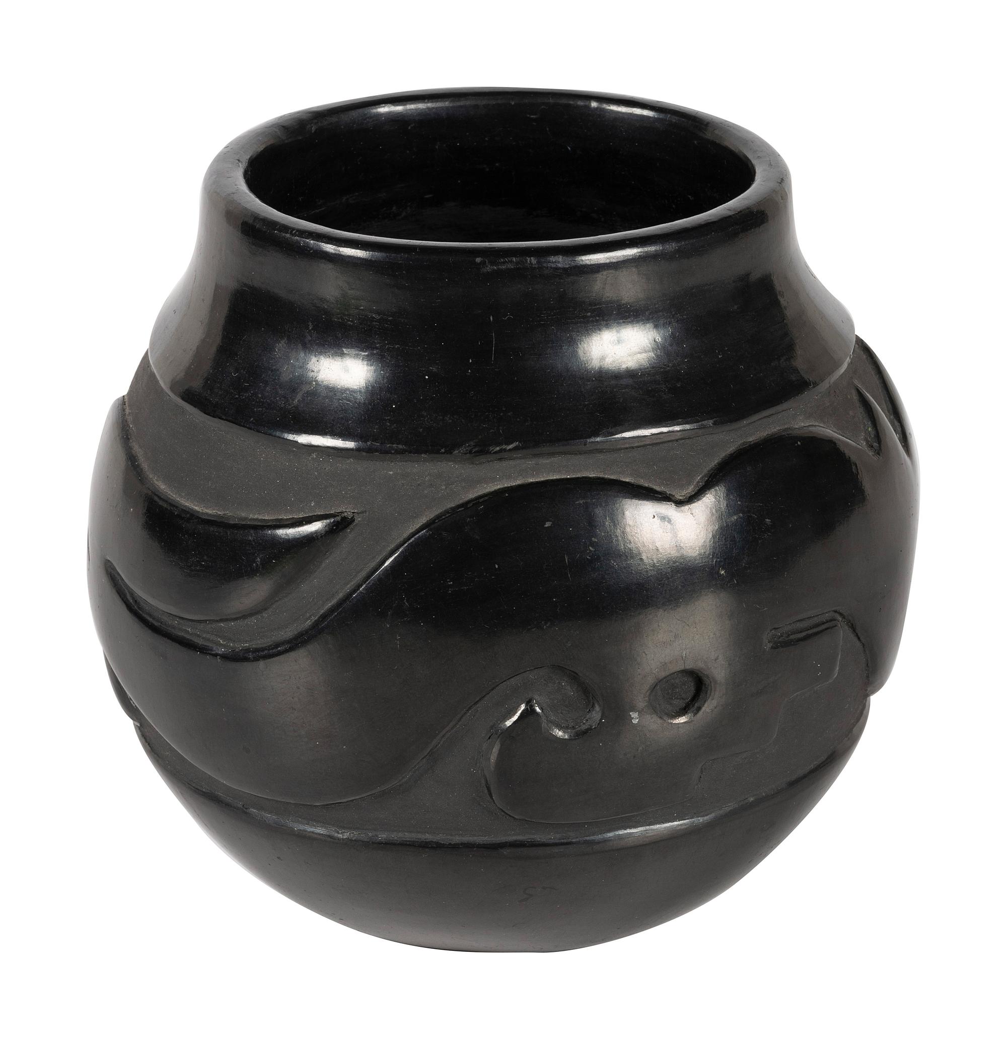 Carved Blackware Pottery Jar, with Avanyu