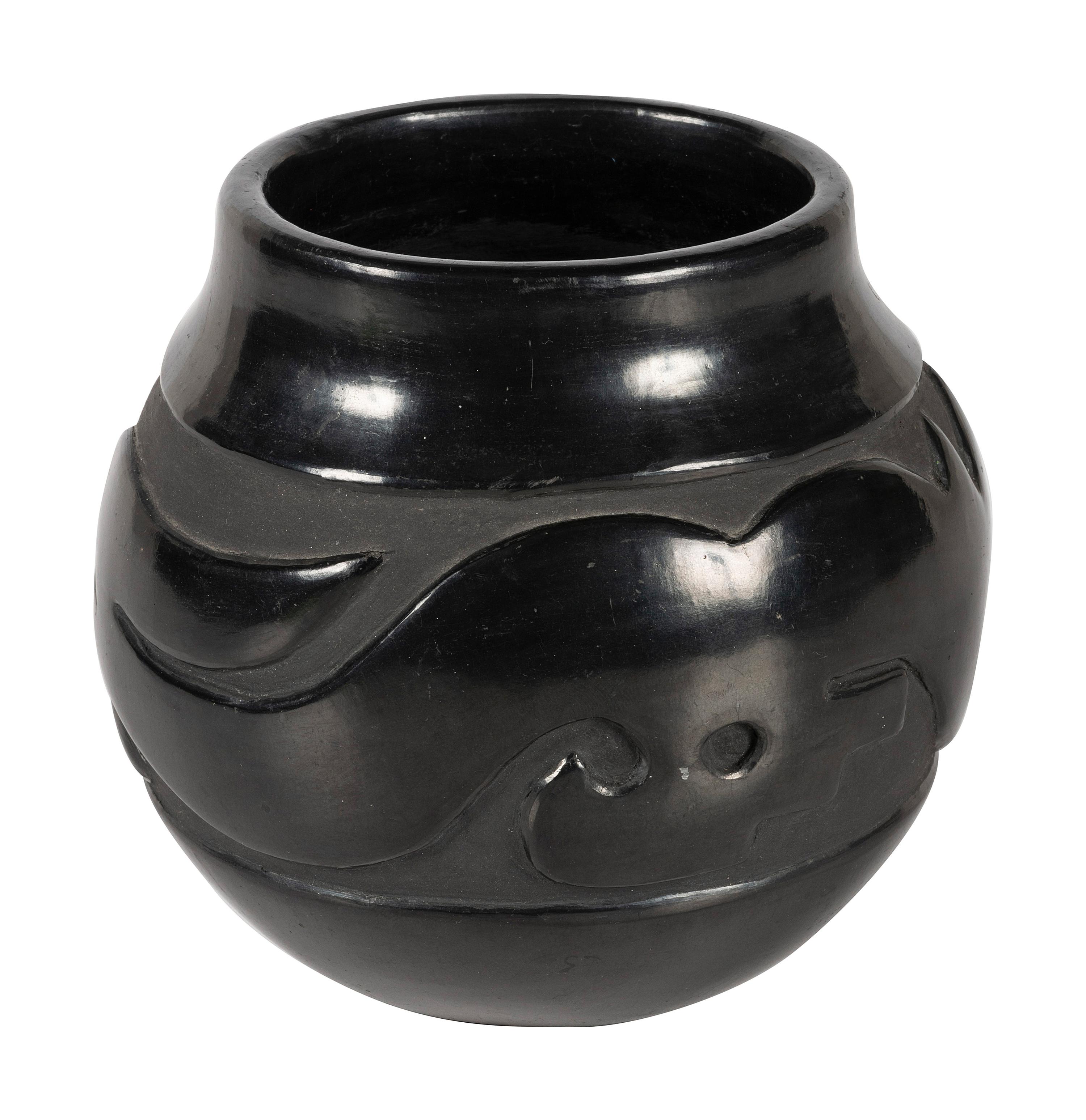 Carved Blackware Pottery Jar, with Avanyu
