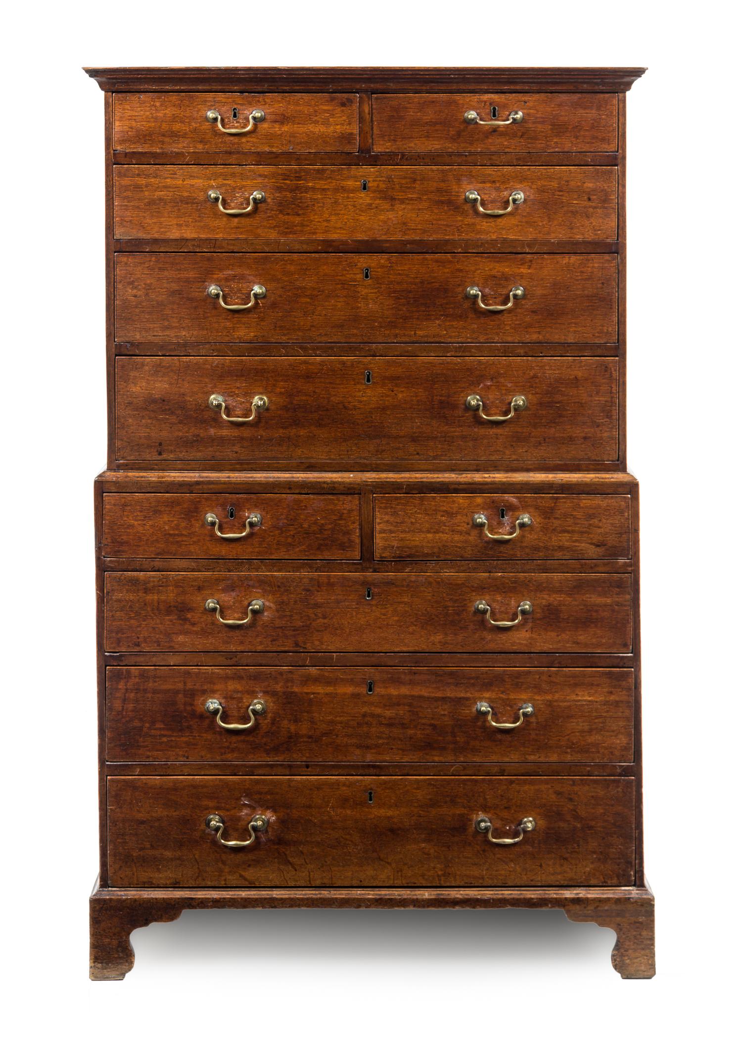 An English Oak Chest on Chest — 19TH CENTURY