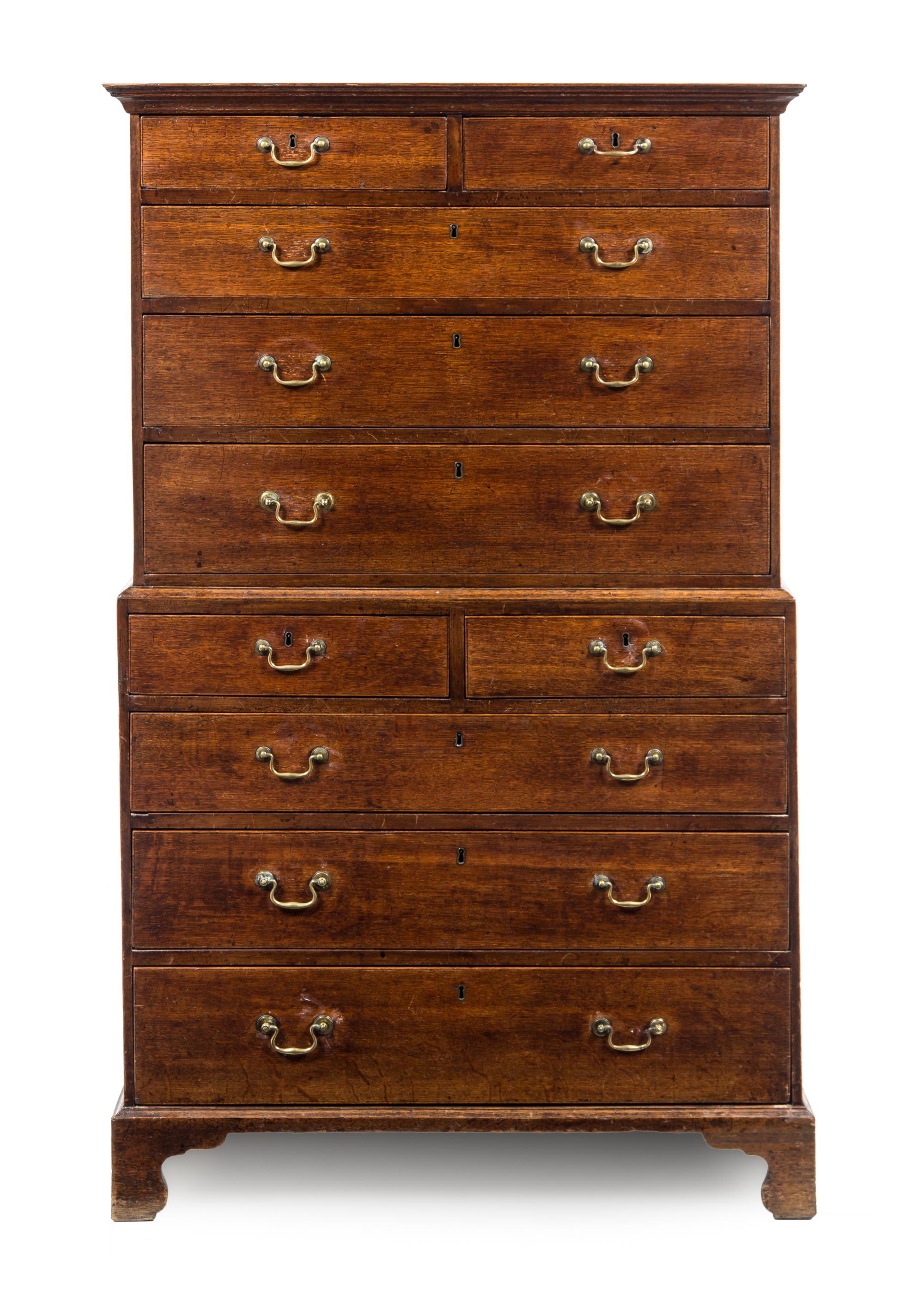 An English Oak Chest on Chest — 19TH CENTURY