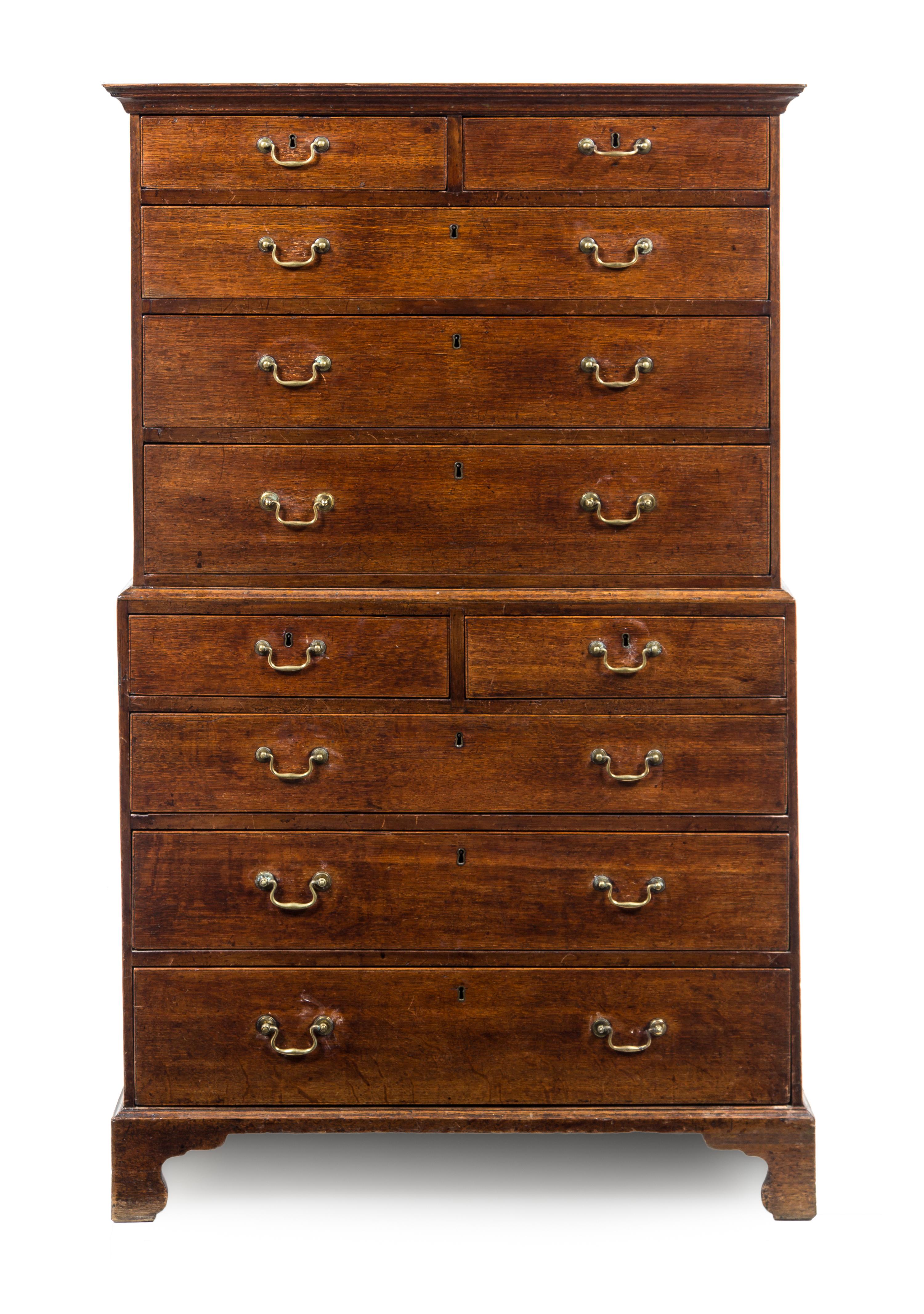 An English Oak Chest on Chest — 19TH CENTURY