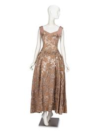 Norman Hartnell, Sequined Velvet & Silk Gown, 1950's