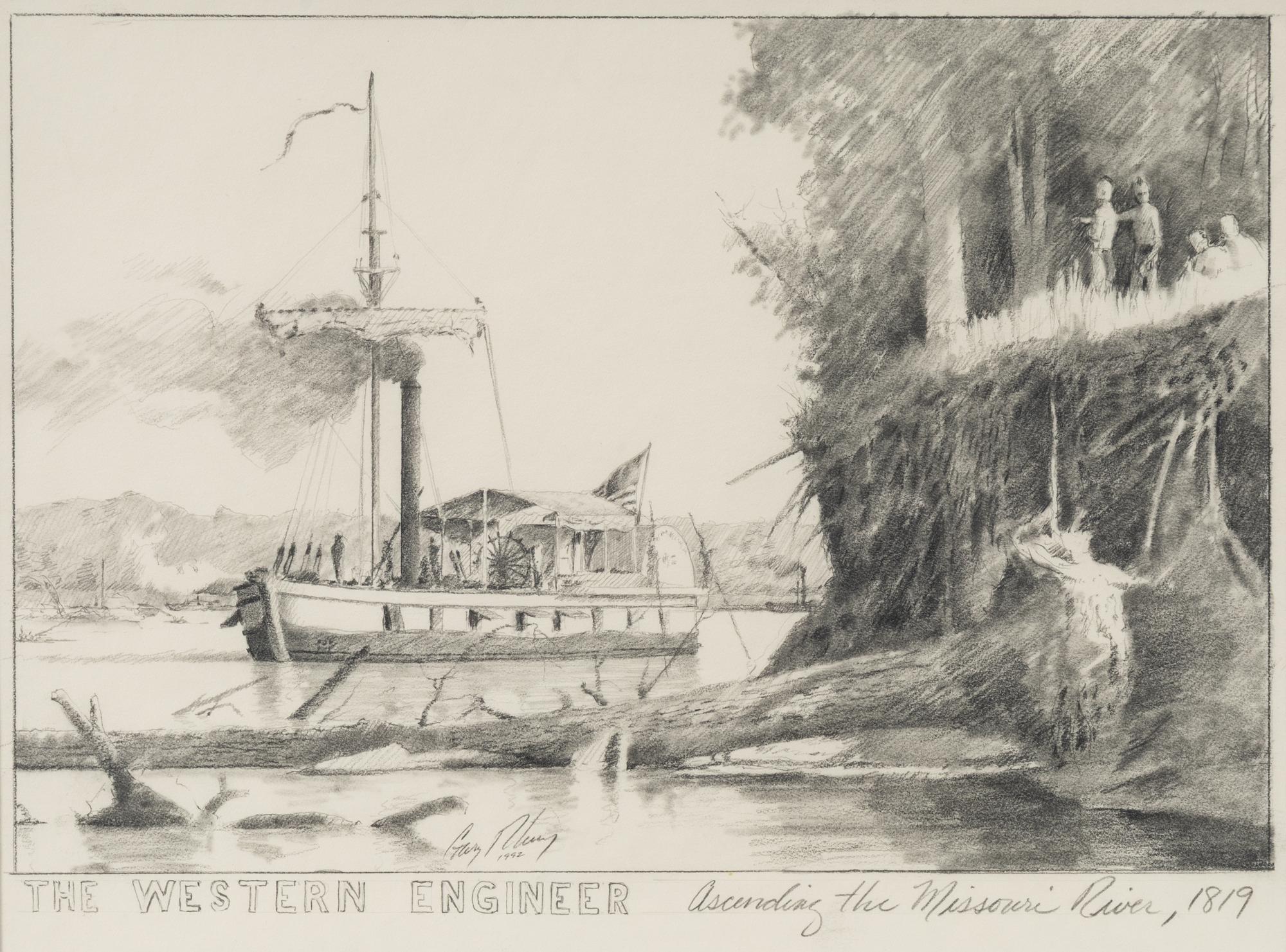 The Western Engineer Ascending the Missouri River , 1992 (together with a pencil sketch for the painting)