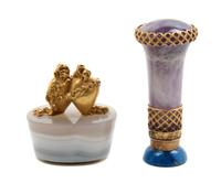 Two Continental Hardstone and Gilt Metal Mounted Seals, Height of taller 3 inches.