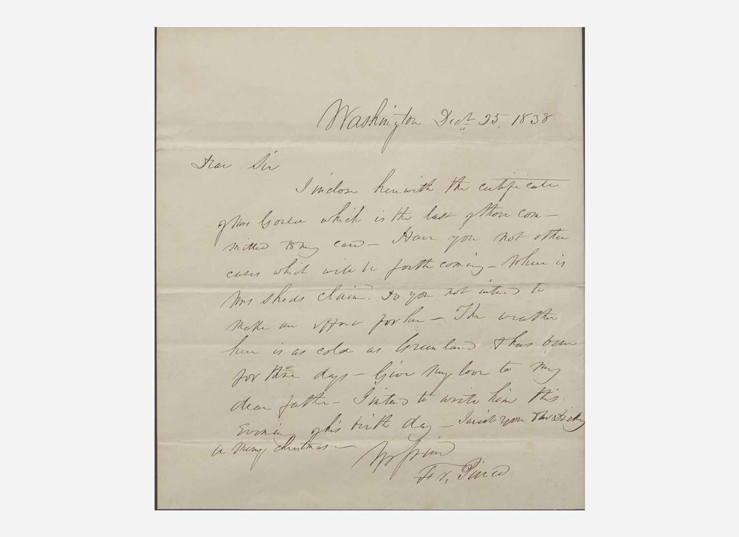 [Presidential] Pierce, Franklin: Autograph Letter, signed