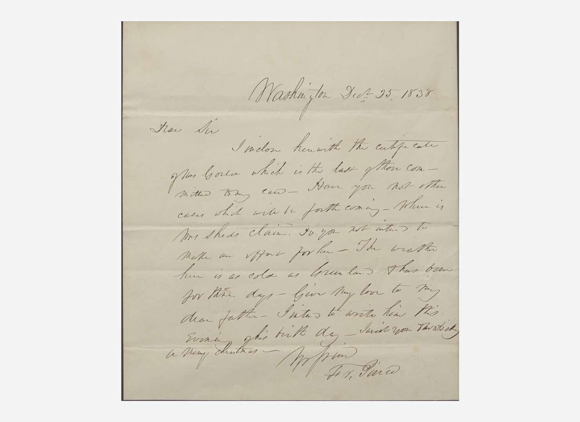 [Presidential] Pierce, Franklin: Autograph Letter, signed