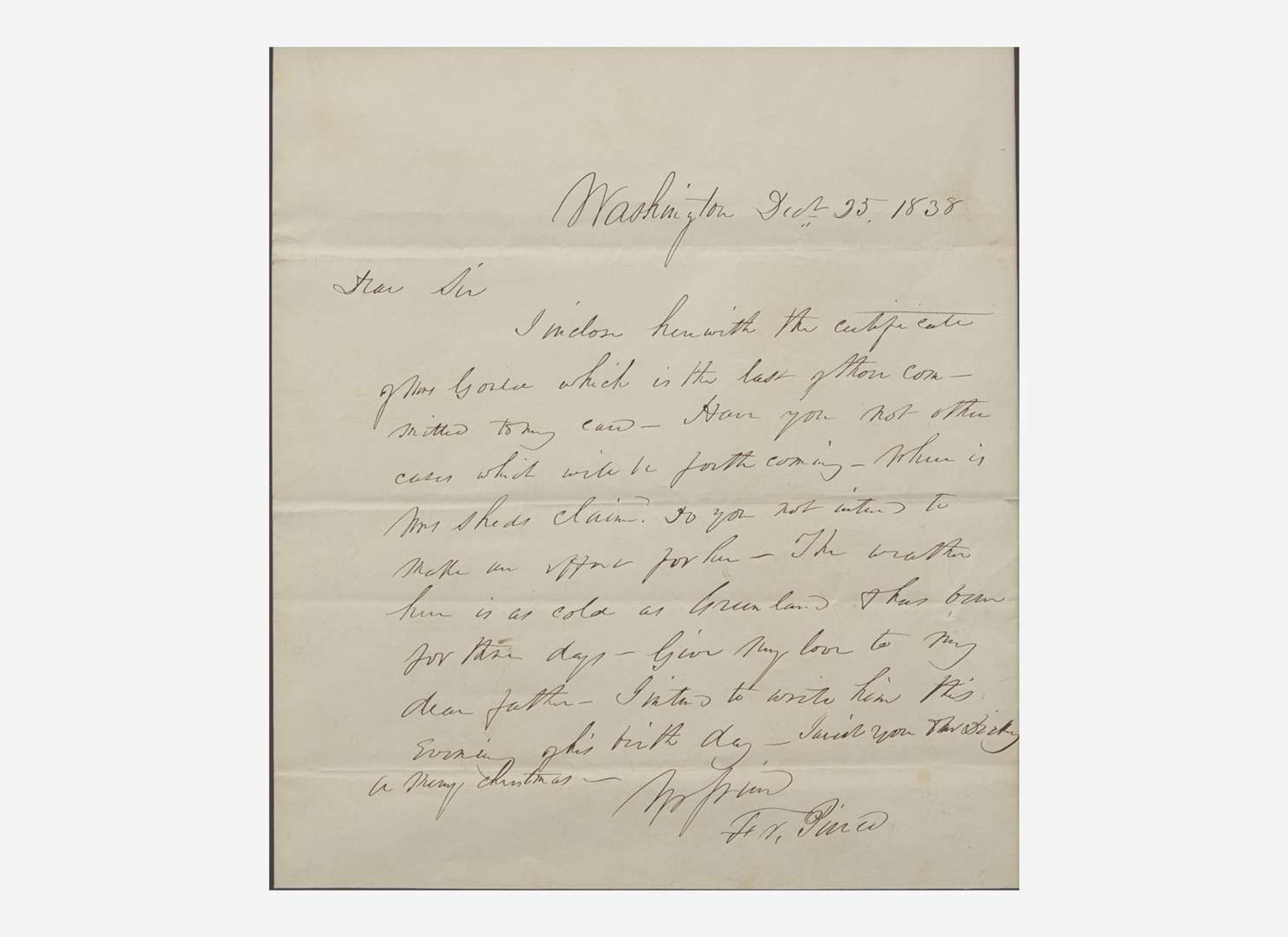 [Presidential] Pierce, Franklin: Autograph Letter, signed