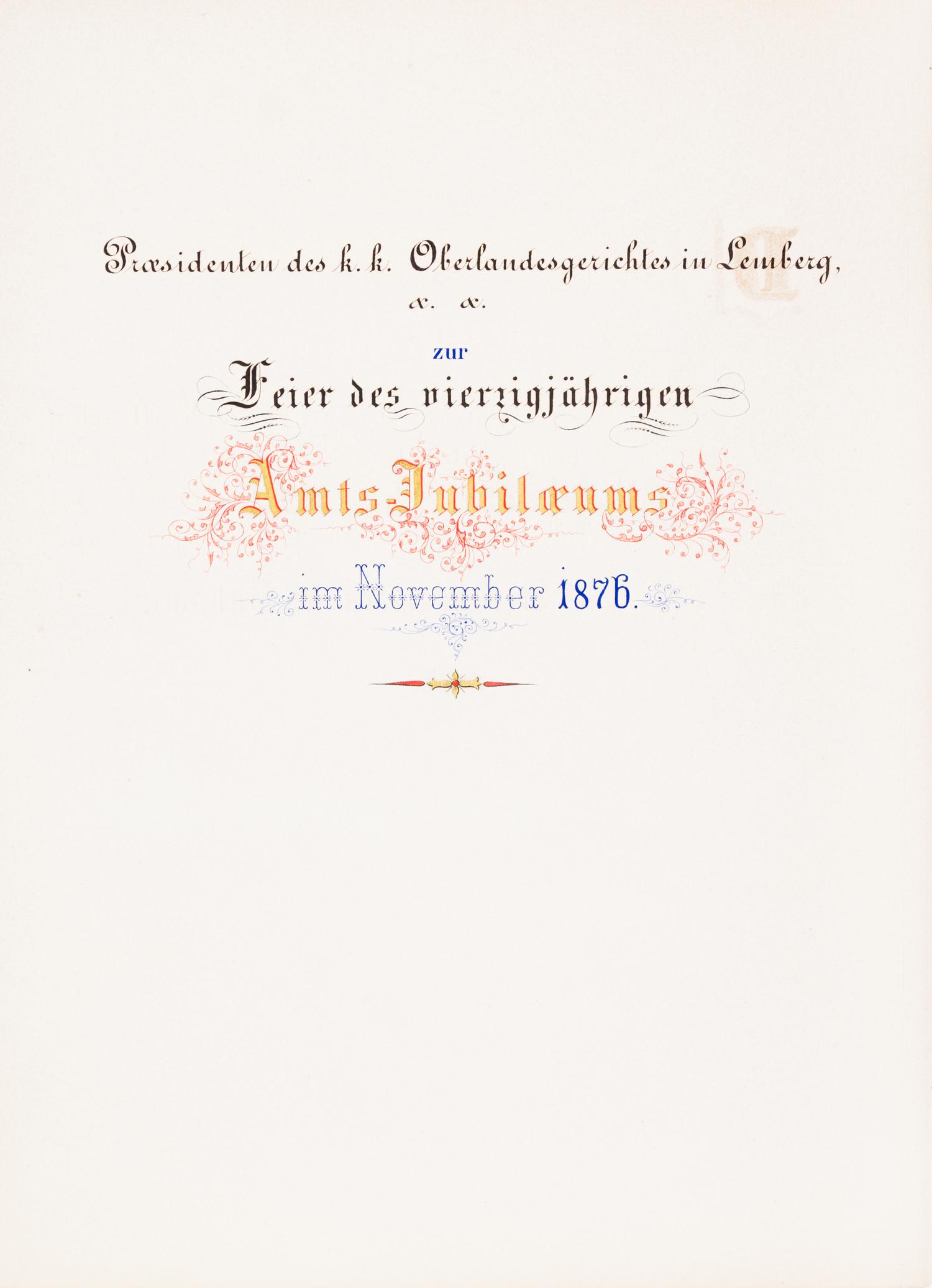 (PHOTO ALBUM) Seiner Excellenz dem hochwohlgebornen.. [Commemorative Album...] Liev, November, 1876. Folio, finely bound album.