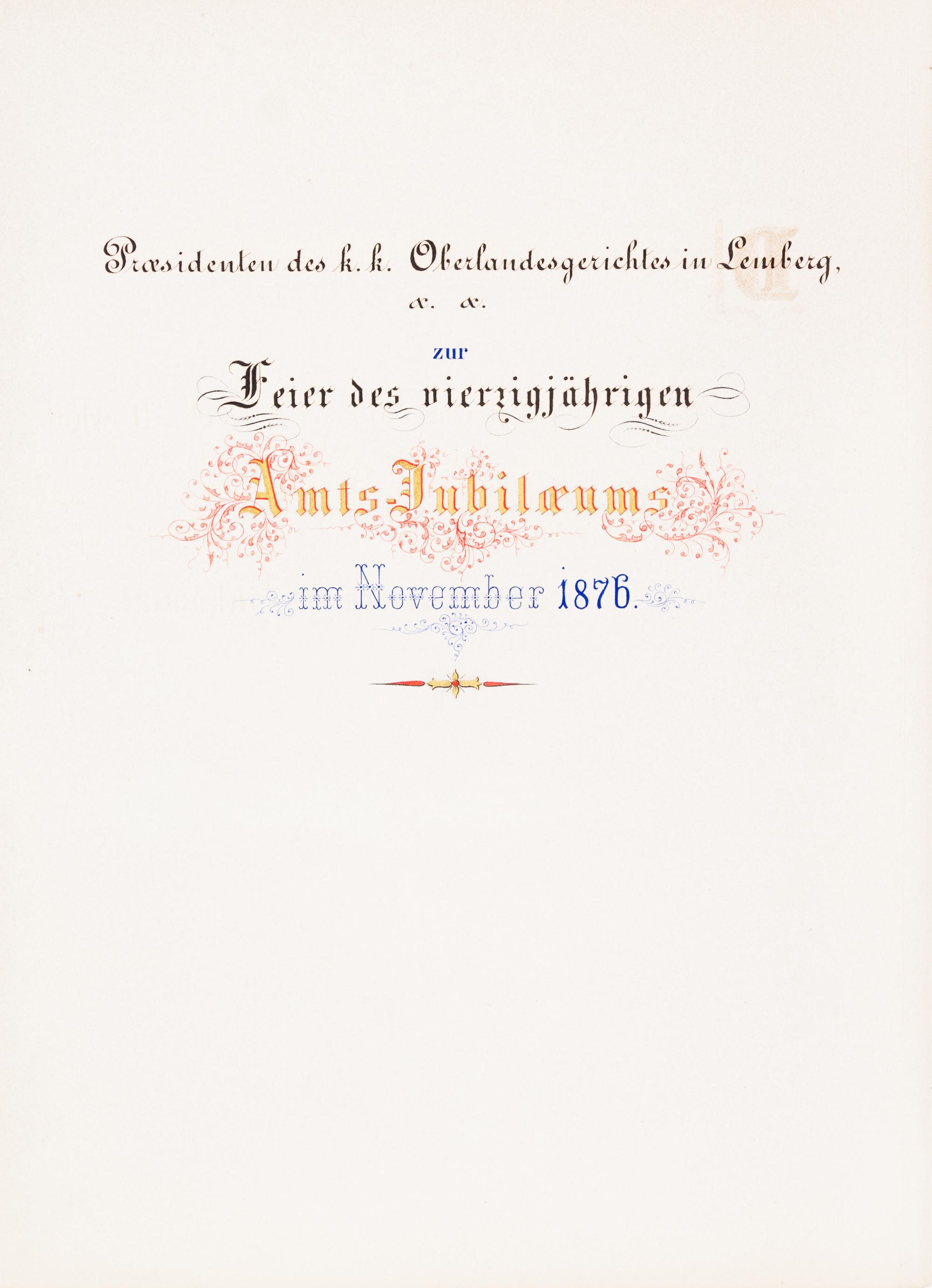 (PHOTO ALBUM) Seiner Excellenz dem hochwohlgebornen.. [Commemorative Album...] Liev, November, 1876. Folio, finely bound album.