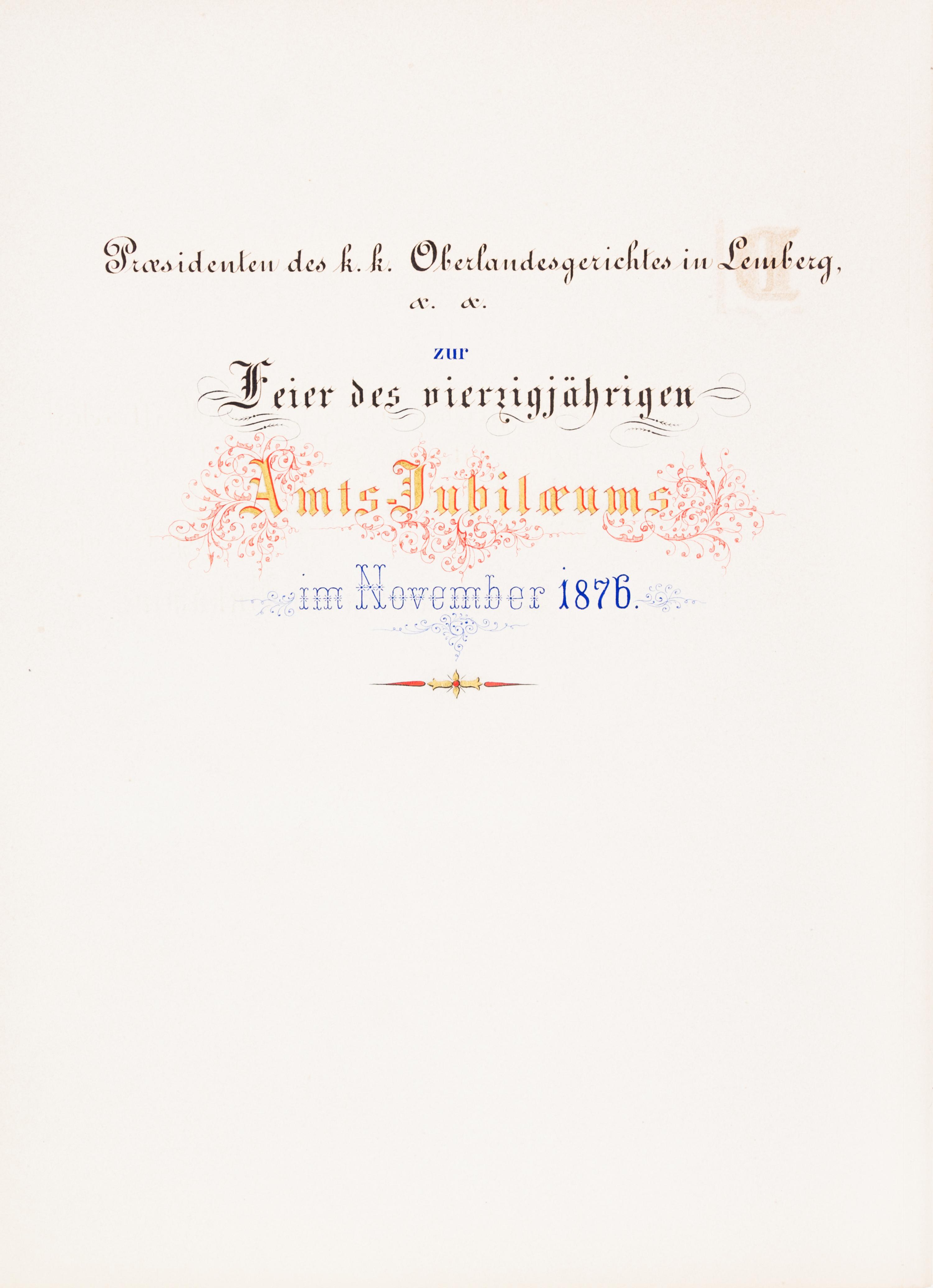(PHOTO ALBUM) Seiner Excellenz dem hochwohlgebornen.. [Commemorative Album...] Liev, November, 1876. Folio, finely bound album.