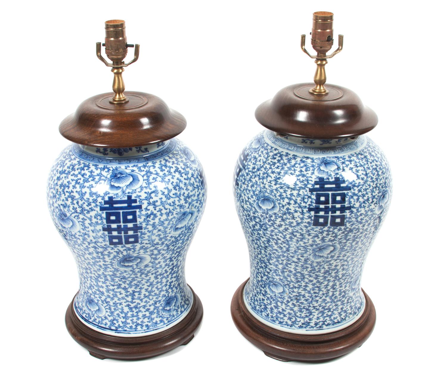A Pair of Chinese Export Porcelain Vases Height overall 22 1/2 inches.