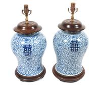 A Pair of Chinese Export Porcelain Vases Height overall 22 1/2 inches.