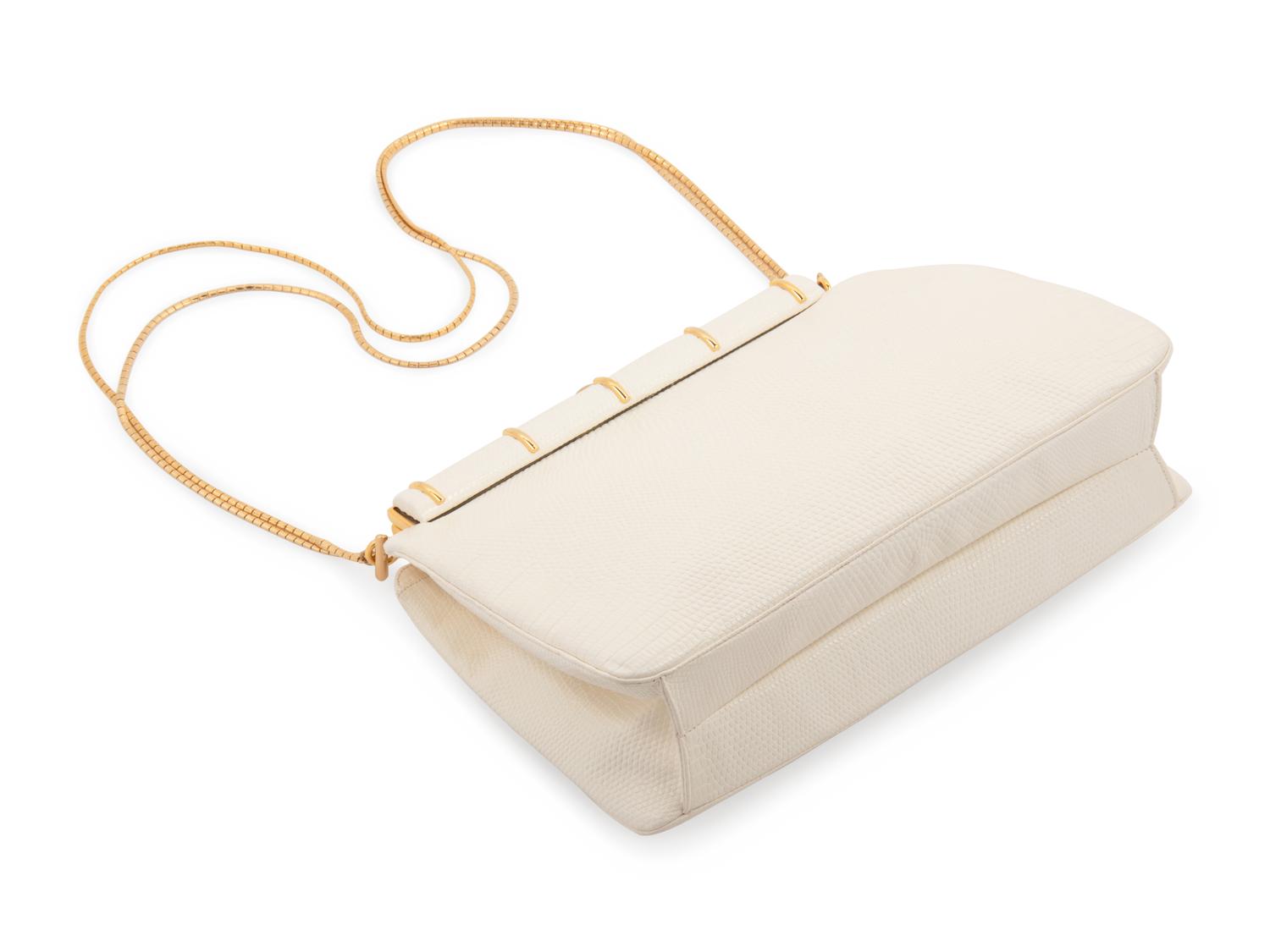Judith Leiber White Lizard Shoulder Bag