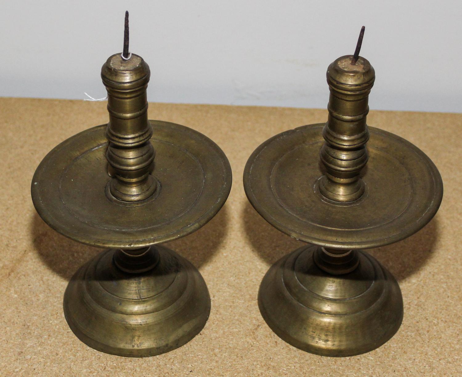 A Pair of Continental Brass Candlesticks Height 9 1/2 inches. — 17TH/18TH CENTURY