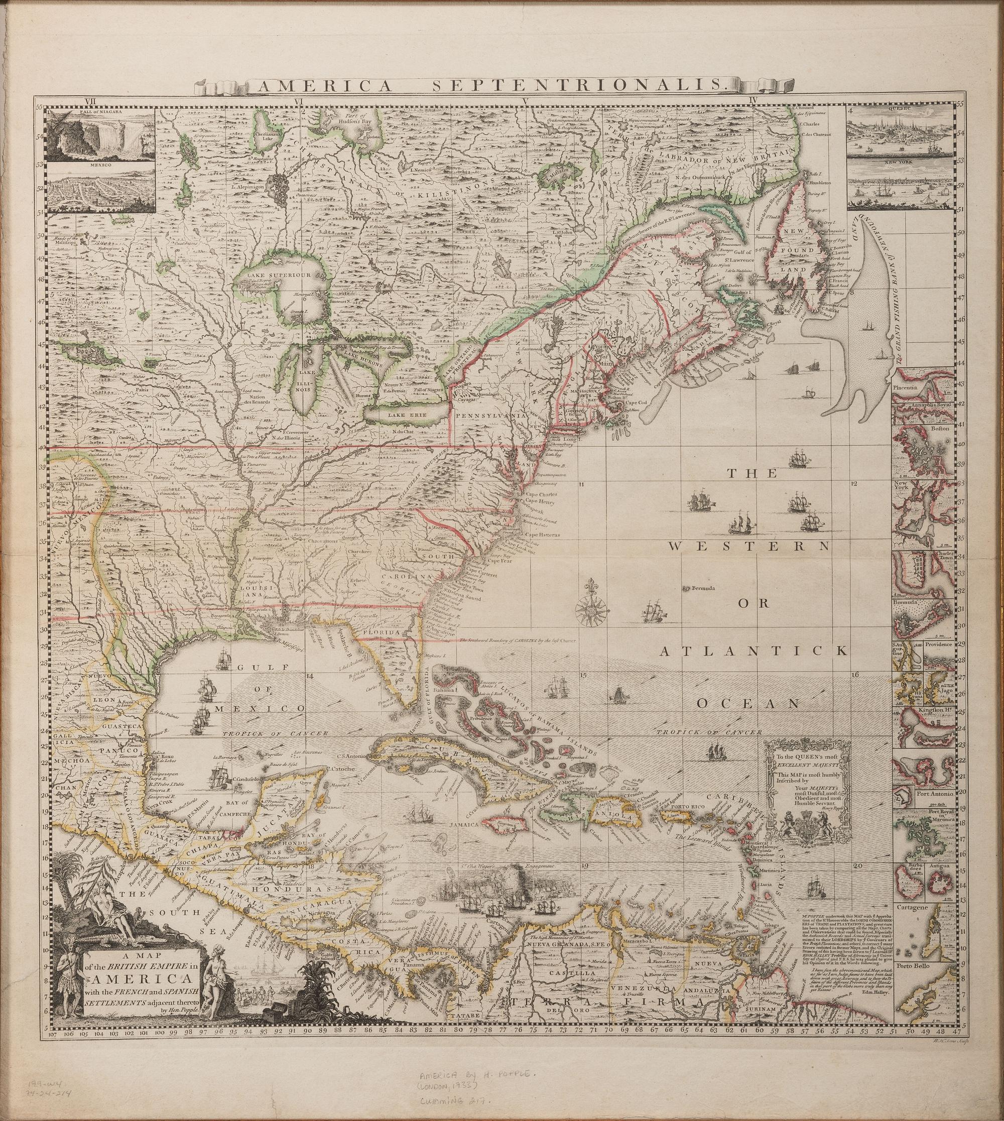 POPPLE, Henry (d.1743). A Map of the British Empire in America with the French and Spanish Settlements adjacent therto . London, ca 1734.