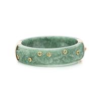 CARVED JADE AND GEMSTONE BANGLE BRACELET