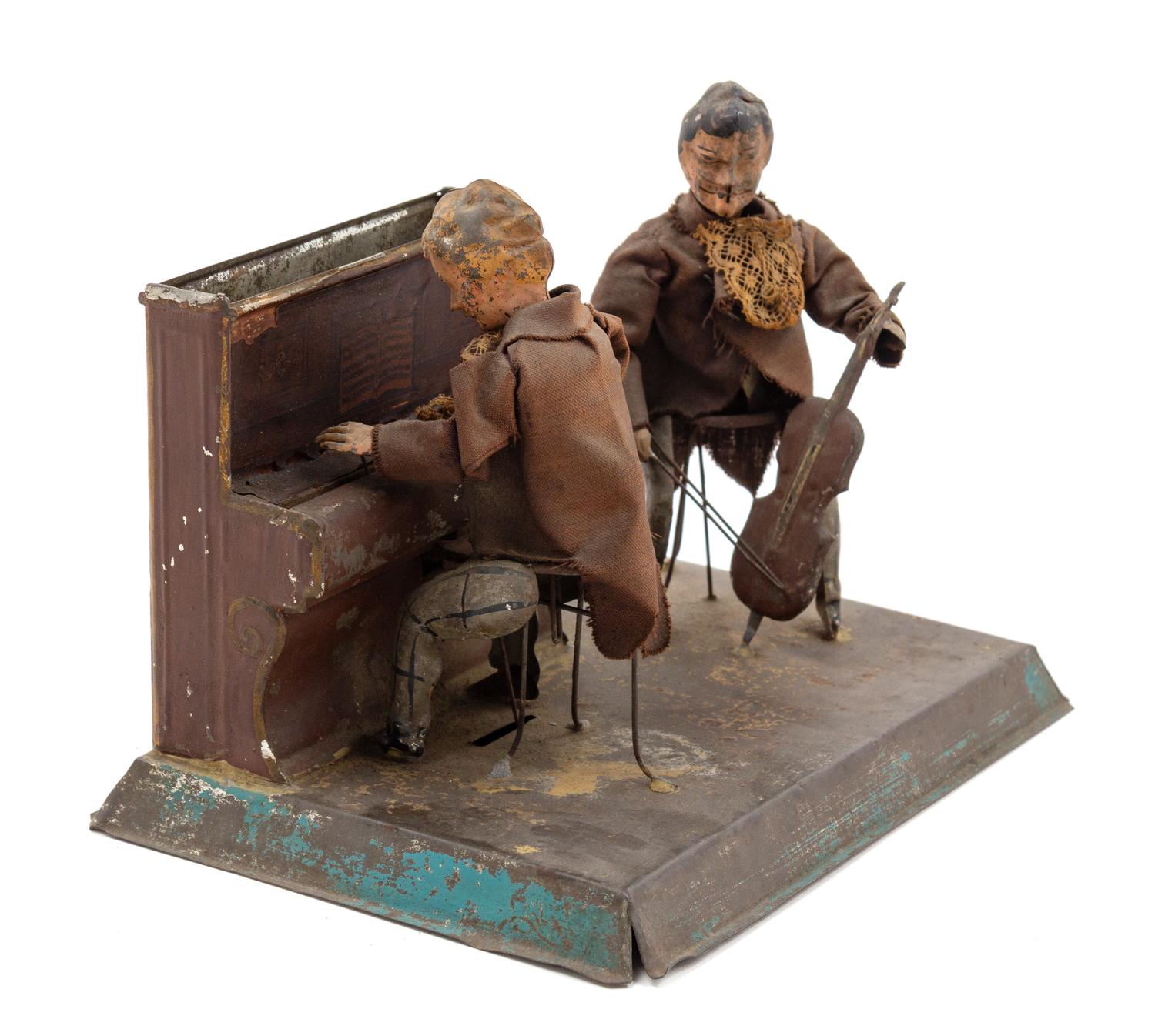 A Painted Tin Wind-Up "Two Musicians" Toy