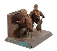 A Painted Tin Wind-Up "Two Musicians" Toy