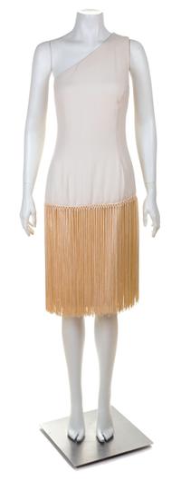 A Bill Blass Cream Single Shoulder Dress, Size 12.